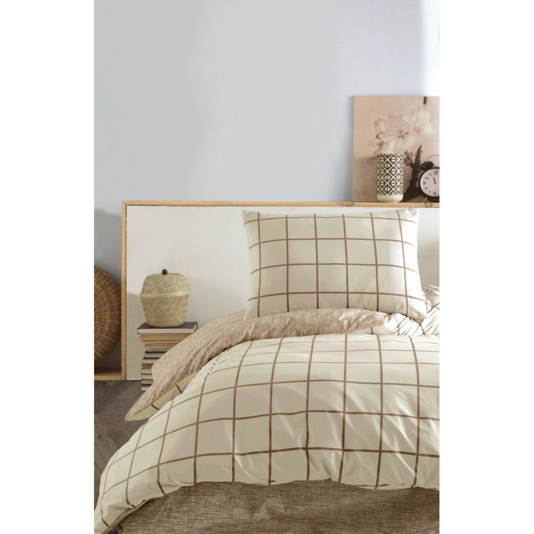 Casa Carina Kare Krem Rengi Ranforce Lastikli Çarşaflı Tek Kişilik Nevresim Takımı