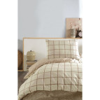 Casa Carina Kare Krem Rengi Ranforce Lastikli Çarşaflı Tek Kişilik Nevresim Takımı