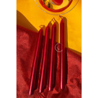 SANAT SEPET İŞLERİ Premium Seri Kokulu Kırmızı Rengi Sedefli Konik Şamdan Mum - 4'lü Set