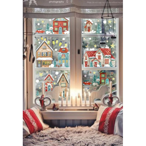 Msticker Yılbaşı Karlı Şehir Yeni Yıl Çocuk Bebek Odası Sticker Seti