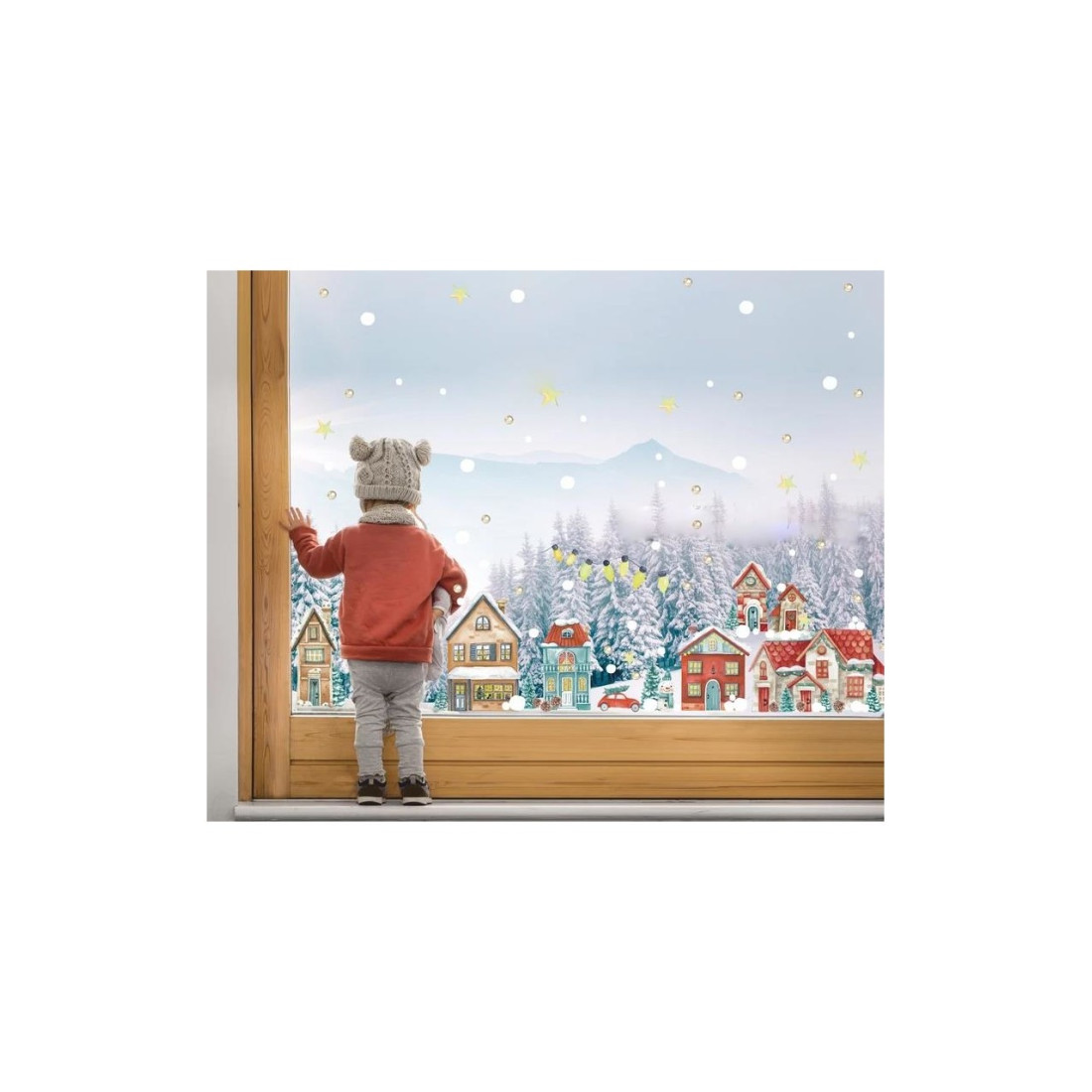 Msticker Yılbaşı Karlı Şehir Yeni Yıl Çocuk Bebek Odası Sticker Seti