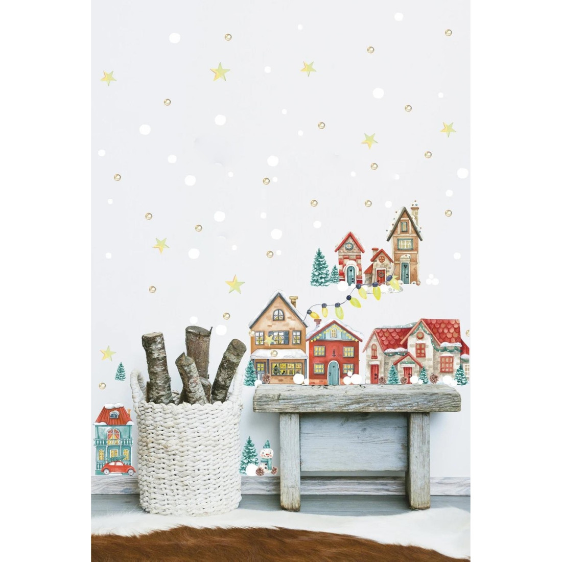 Msticker Yılbaşı Karlı Şehir Yeni Yıl Çocuk Bebek Odası Sticker Seti