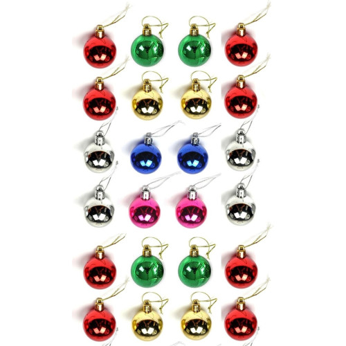 Waldern Yılbaşı Çam Ağacı Süsü Renkli 4 cm 24LÜ Cici Top