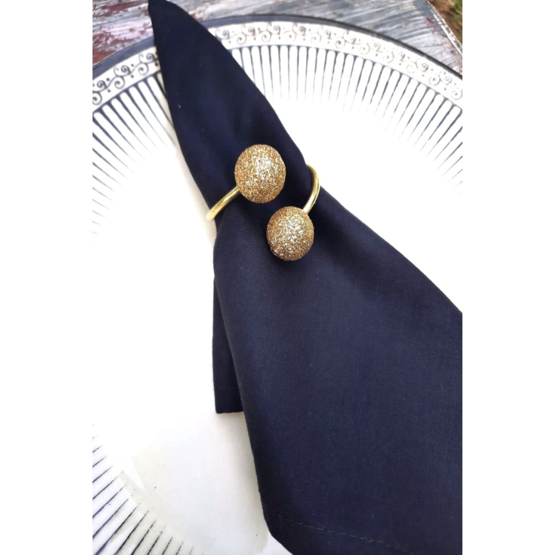 Emtory Home Simli | 6'lı Gold Halkalı Simli Gold Boncuklu Peçete Yüzüğü