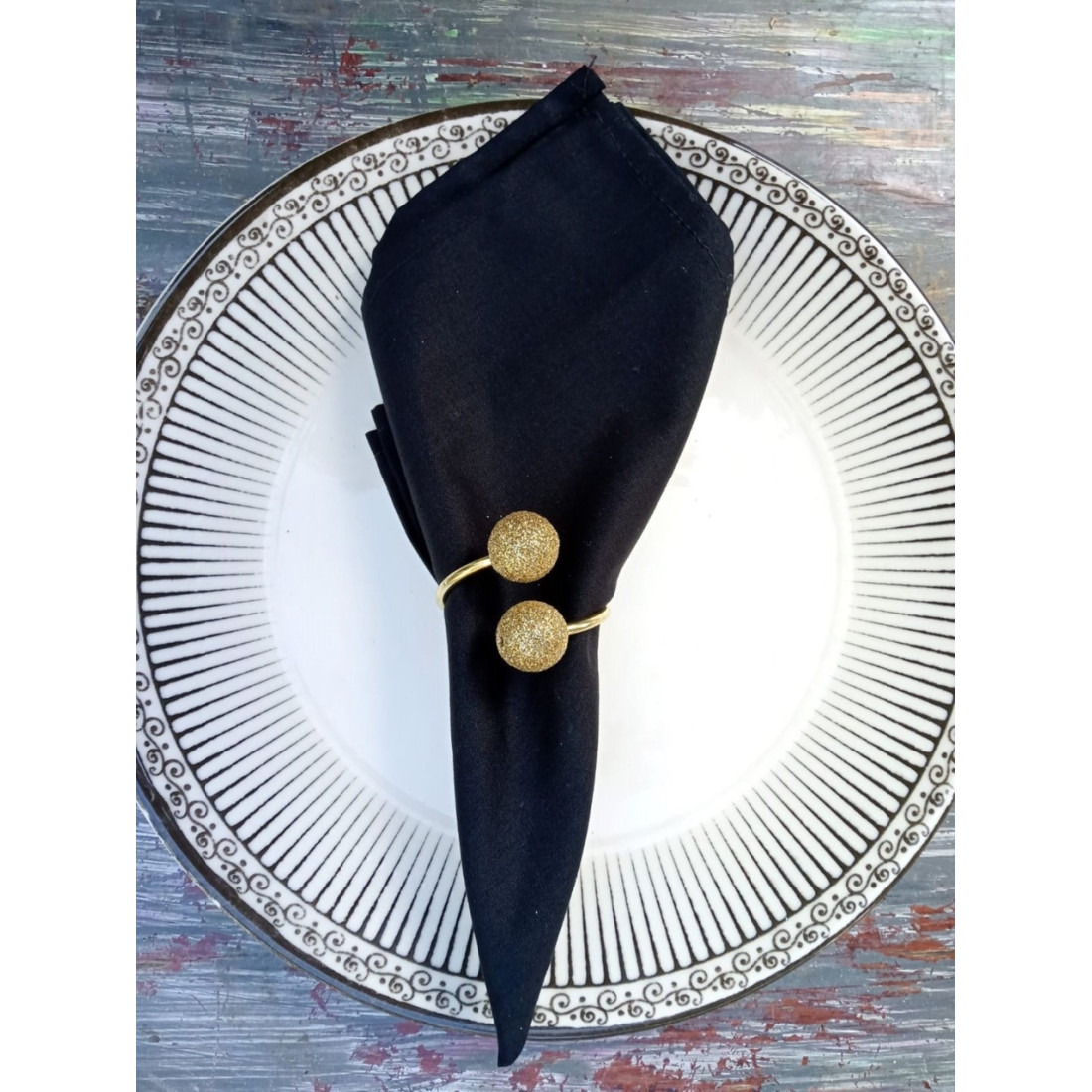 Emtory Home Simli | 6'lı Gold Halkalı Simli Gold Boncuklu Peçete Yüzüğü