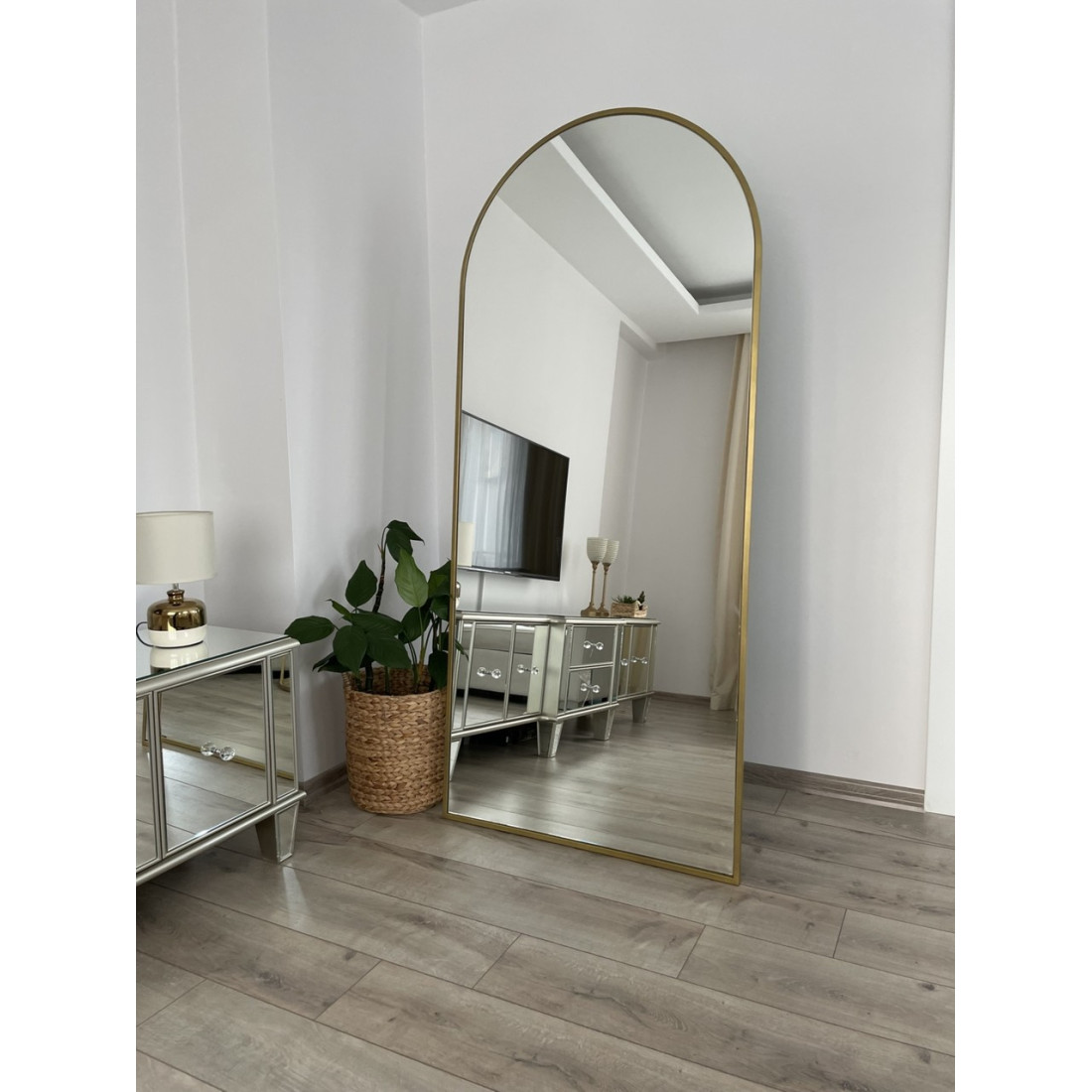 EFFE YAPI DEKOR Gold Metal Çerçeveli 180x70 Cm Demonte Ayaklı Oval Boy Aynası