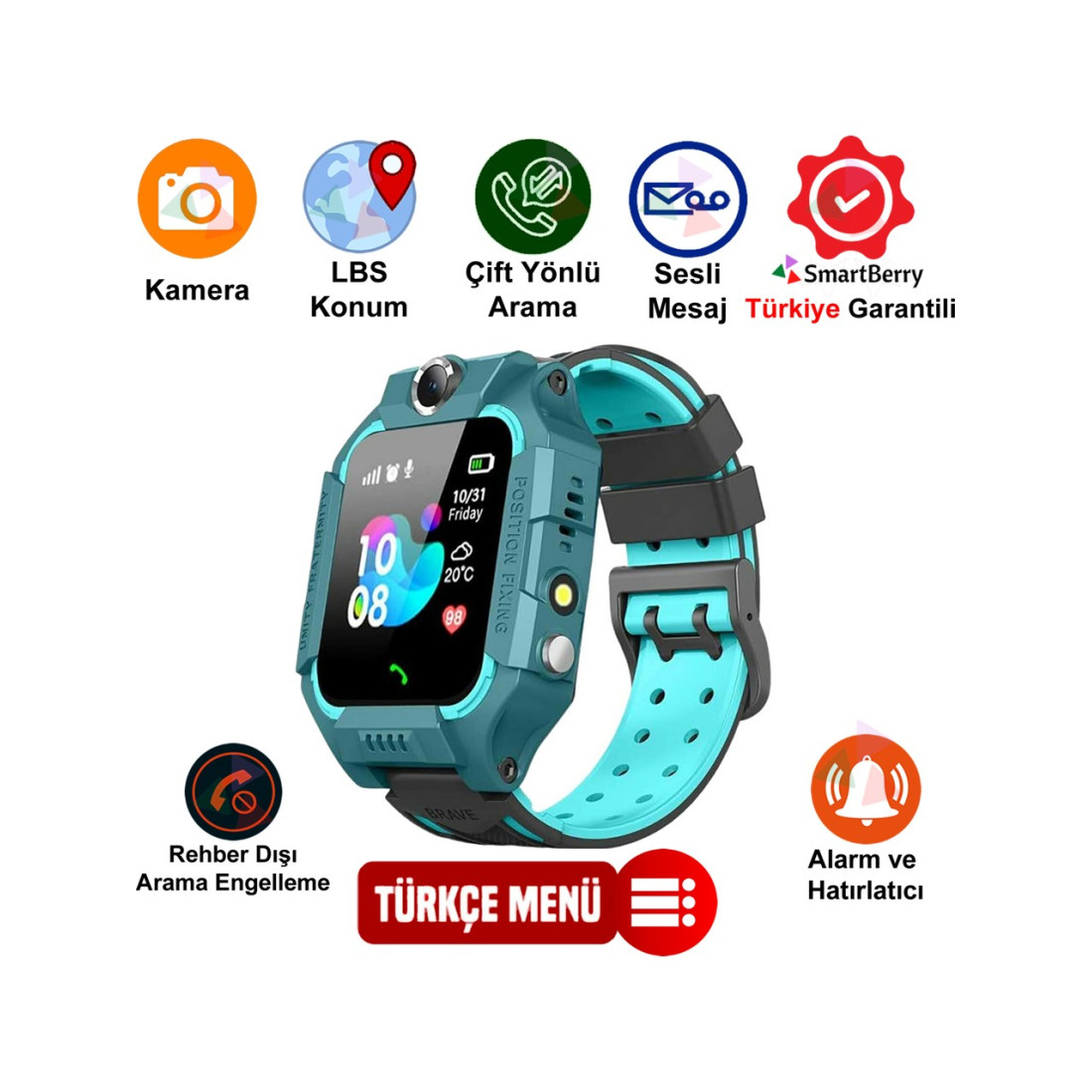 Smartberry Z2 Lbs Konumlu Akıllı Çocuk Takip Saati Sim Kartlı Arama, Kameralı, Gizli Dinleme Özellikli - Yeşil