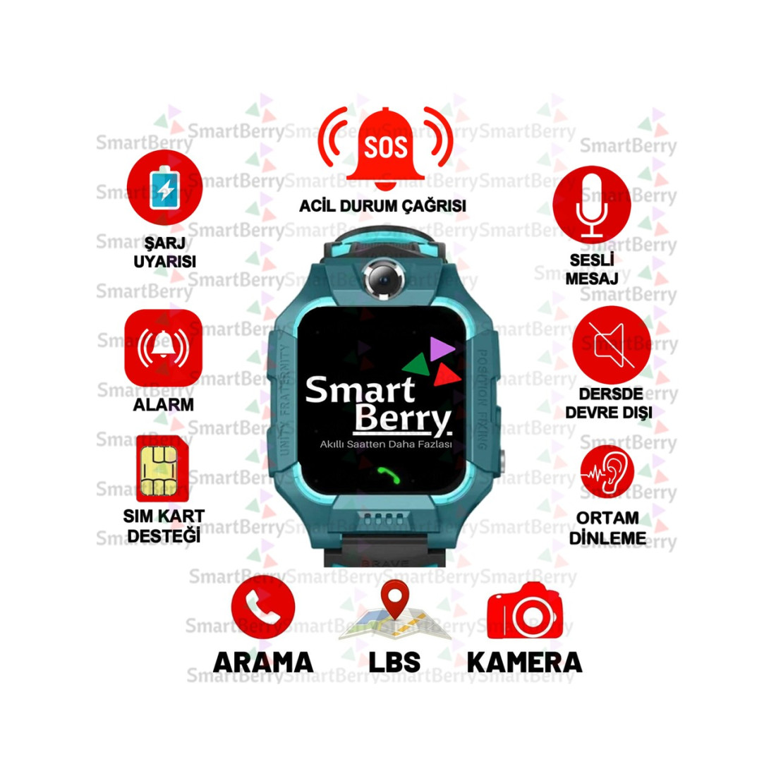 Smartberry Z2 Lbs Konumlu Akıllı Çocuk Takip Saati Sim Kartlı Arama, Kameralı, Gizli Dinleme Özellikli - Yeşil