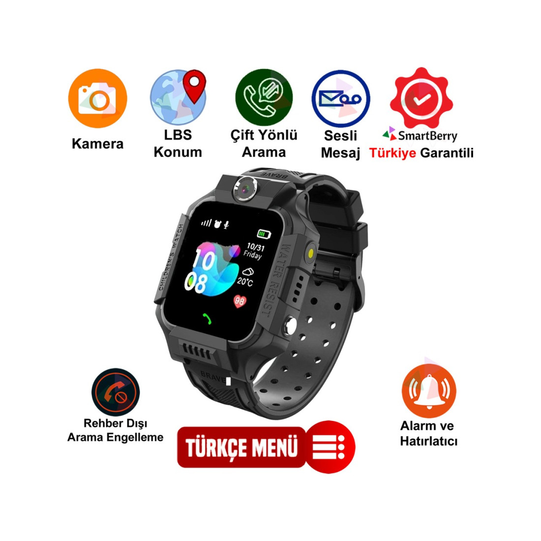 SmartBerry Z2 LBS Konumlu Akıllı Çocuk Takip Saati Sim Kartlı Arama, Kameralı, Gizli Dinleme Özellikli