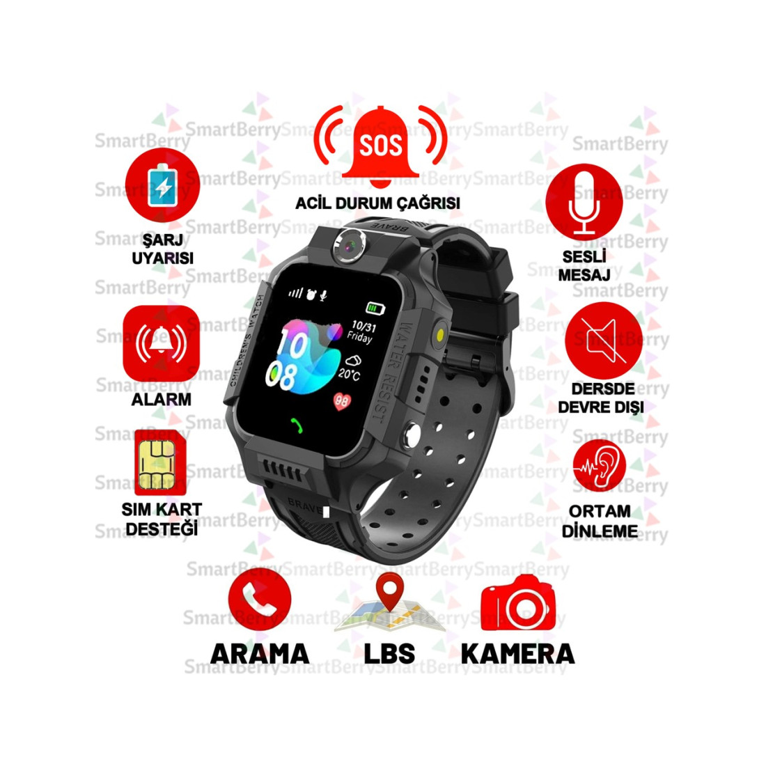 SmartBerry Z2 LBS Konumlu Akıllı Çocuk Takip Saati Sim Kartlı Arama, Kameralı, Gizli Dinleme Özellikli