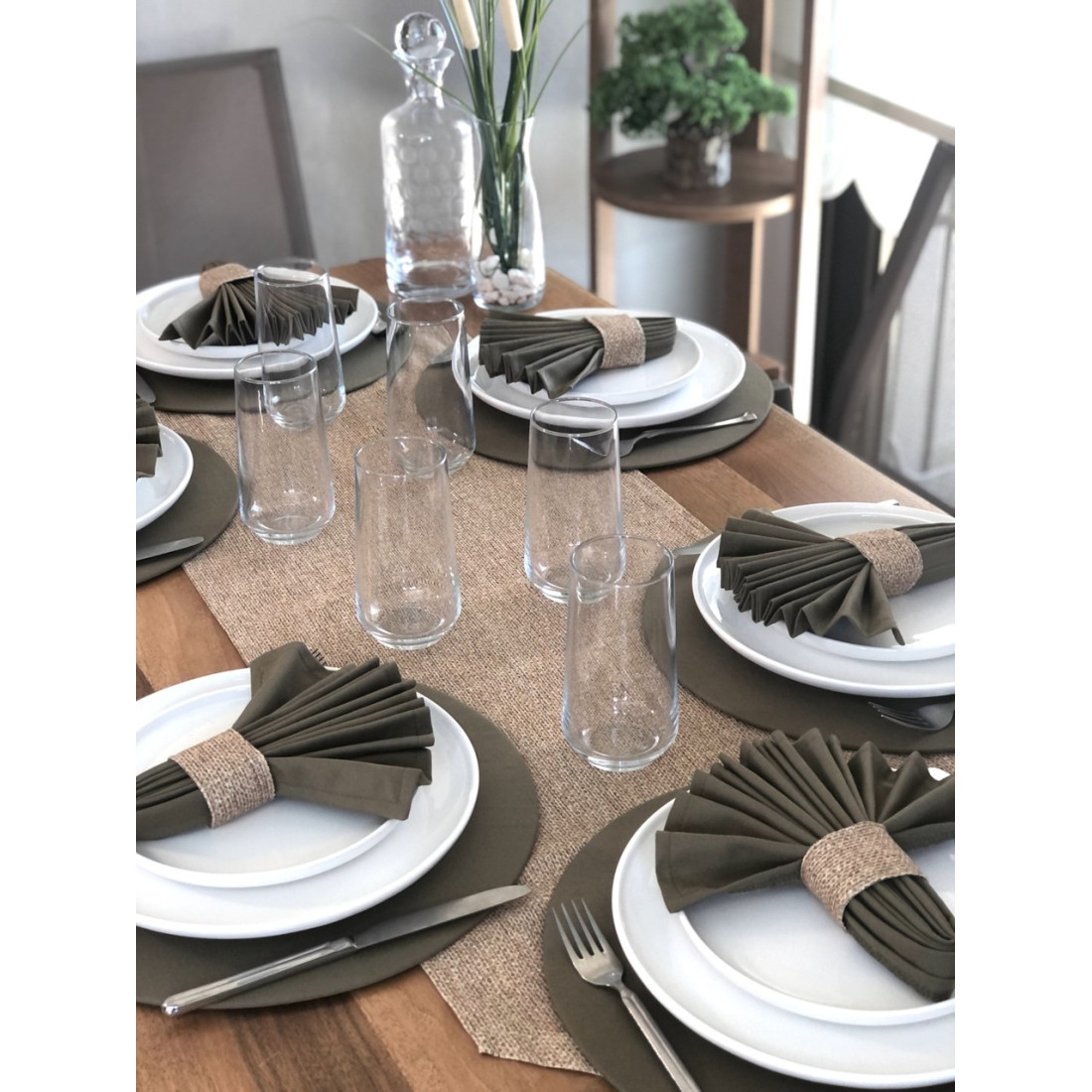 desen izmir Amerikan Servis, 6 Supla,6 Peçete 6 Peçete Halkası Ve Runner Jut Desen