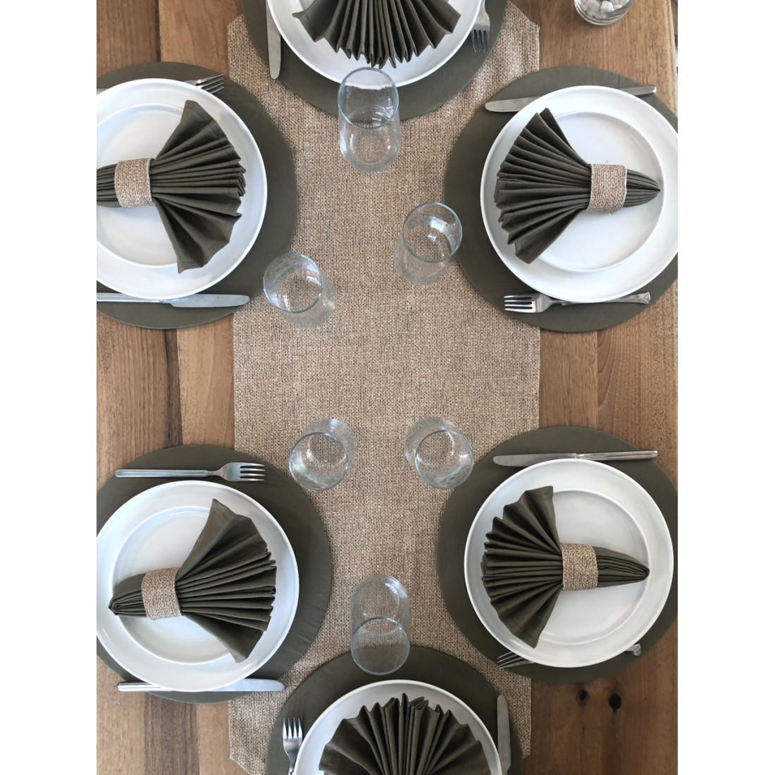 desen izmir Amerikan Servis, 6 Supla,6 Peçete 6 Peçete Halkası Ve Runner Jut Desen