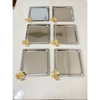 Aslı Hediyelik 6'lı Lüx Kelebek Aksesuarlı Paslanmaz Çelik Kare Gümüş Kahve, Çay, Dekoratif Sunum Servis Tepsisi