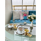 Aslı Hediyelik 6'lı Lüx Kelebek Aksesuarlı Paslanmaz Çelik Kare Gümüş Kahve, Çay, Dekoratif Sunum Servis Tepsisi