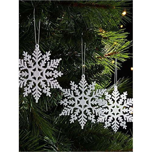 Waldern Yılbaşı Çam Ağacı Süsü Simli Kar Tanesi 12LI Beyaz