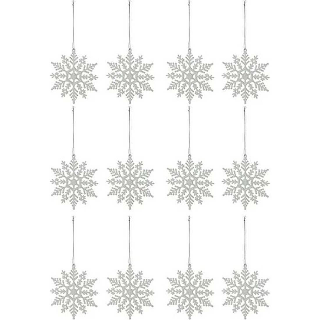 Waldern Yılbaşı Çam Ağacı Süsü Simli Kar Tanesi 12LI Beyaz