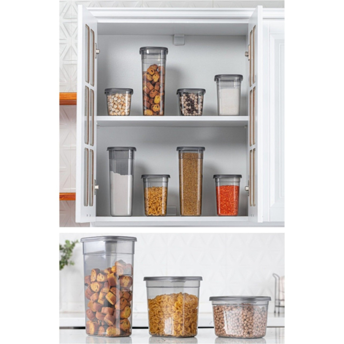 Kitchen Life 6'lı Etiketli Moly Dikdörtgen Erzak Saklama Kabı Seti 2000ml -çoklu Yapılabilen Set Kapaklı 2 Litre