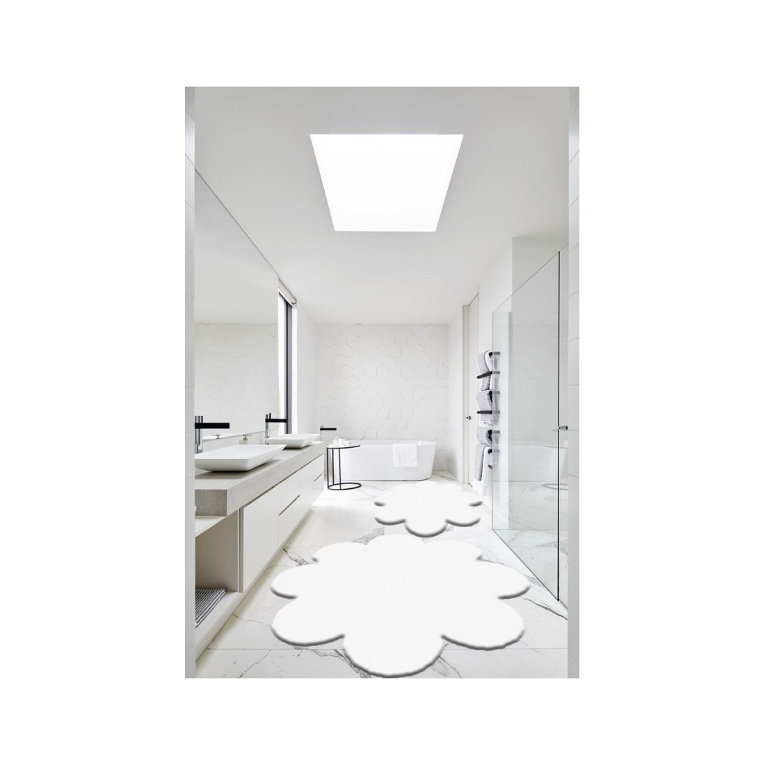 Balat Halı 2'li Beyaz Banyo Halısı Peluş Post Halı Klozet Takımı 60x60(papatya) Ve 80x80(papatya)