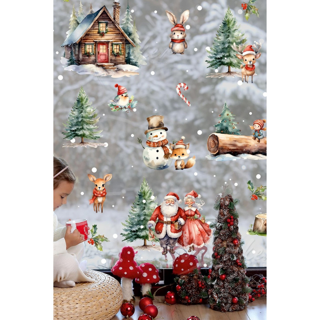 MSticker Yılbaşı 2024 Temalı, Kış Konseptli Karlı Soft Renklerde Sticker Seti, Yeni Yıl Süsleme Sticker Seti