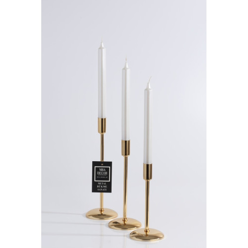 mba decor metal bending art 3'lü ( Üçlü ) Düz Ayak Gold Şamdan Mumluk Dekoratif Mumluk Paslanmaz Kaplama Ev