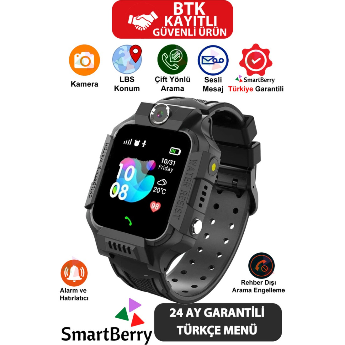 SmartBerry Z2 LBS Konumlu Akıllı Çocuk Takip Saati Sim Kartlı Arama, Kameralı, Gizli Dinleme Özellikli