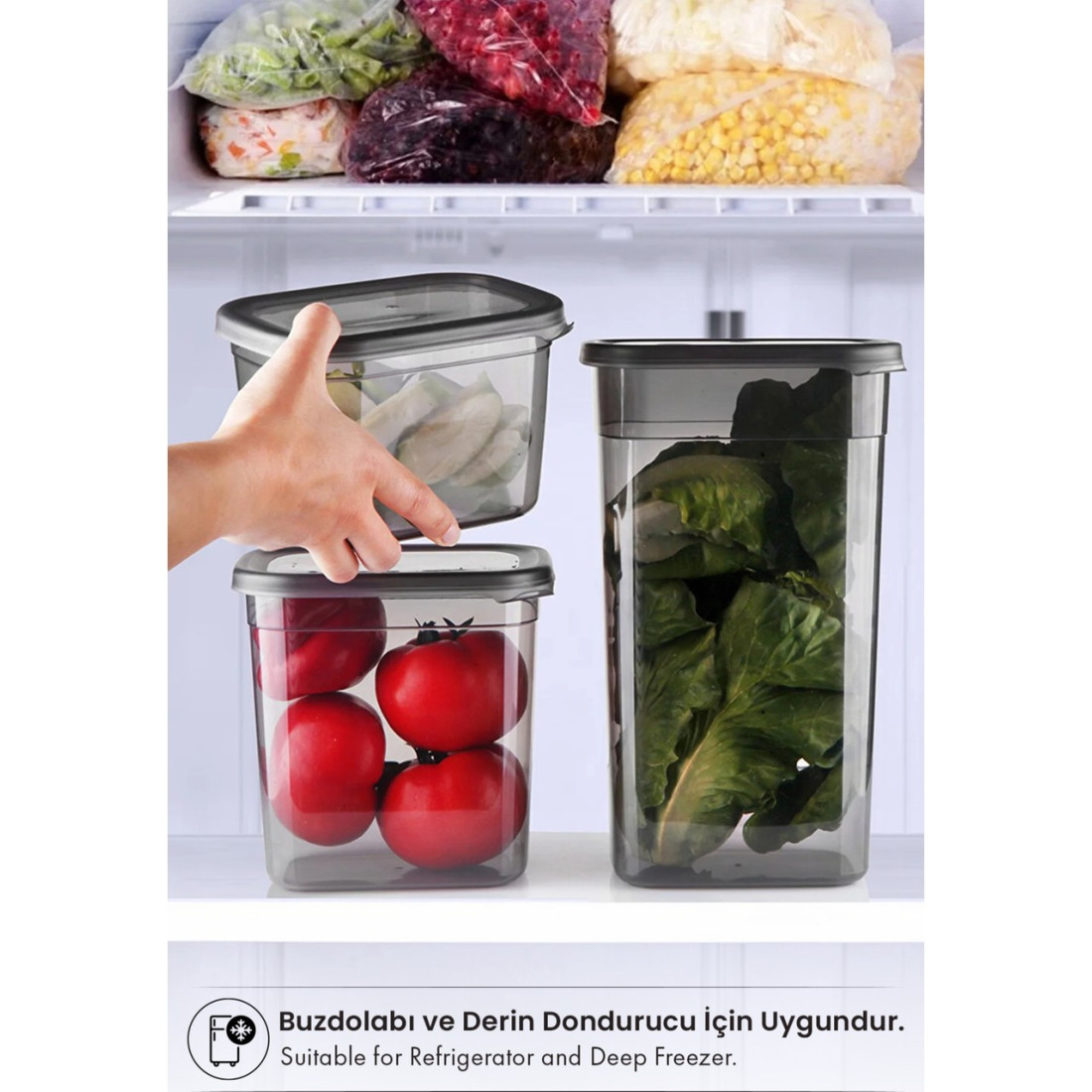 Kitchen Life 12'li Jumbo Boy Etiketli Square Kare Erzak Saklama Kabı Seti 1750 ml - Sert Kapak