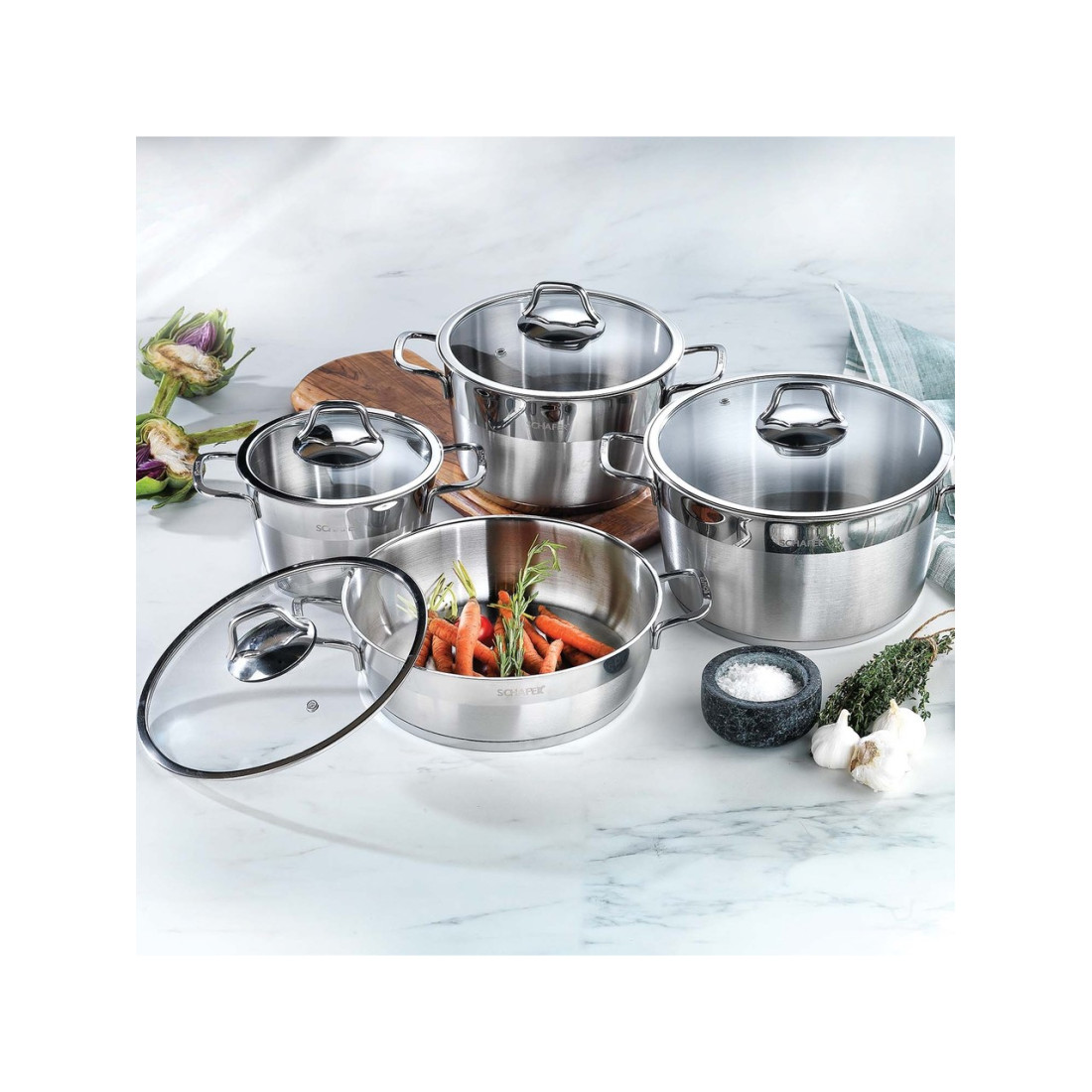 Schafer Vals Çelik Tencere Seti 8 Parça-Inox