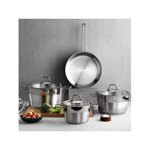 Schafer Vals 7 Parça Derin Tencere Seti – 18/10 Paslanmaz Çelik, Cam Kapaklı, Ergonomik Saplı, 16-20-24 cm, Kolay Temizlenir