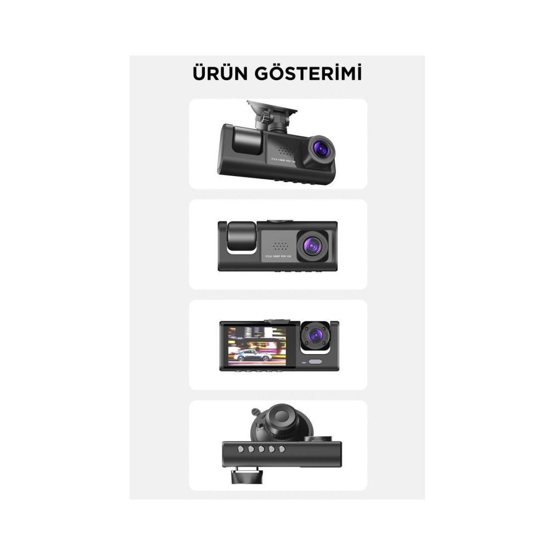 Torima TA-01 Siyah 1080p Araç içi 3 Kameralı Lcd Ekranlı Gece Görüşlü Araç Kamerası