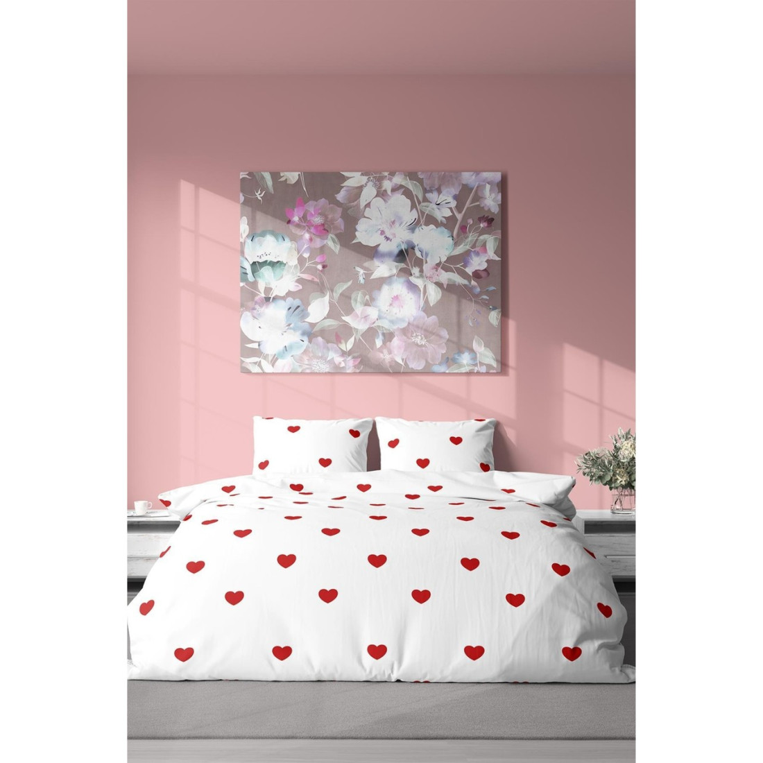 Zeynep Tekstil Pamuklu Çift Kişilik Nevresim Seti | Nevresim Ve Yastık Kılıfı | Çarşafsız Kalp Desenli