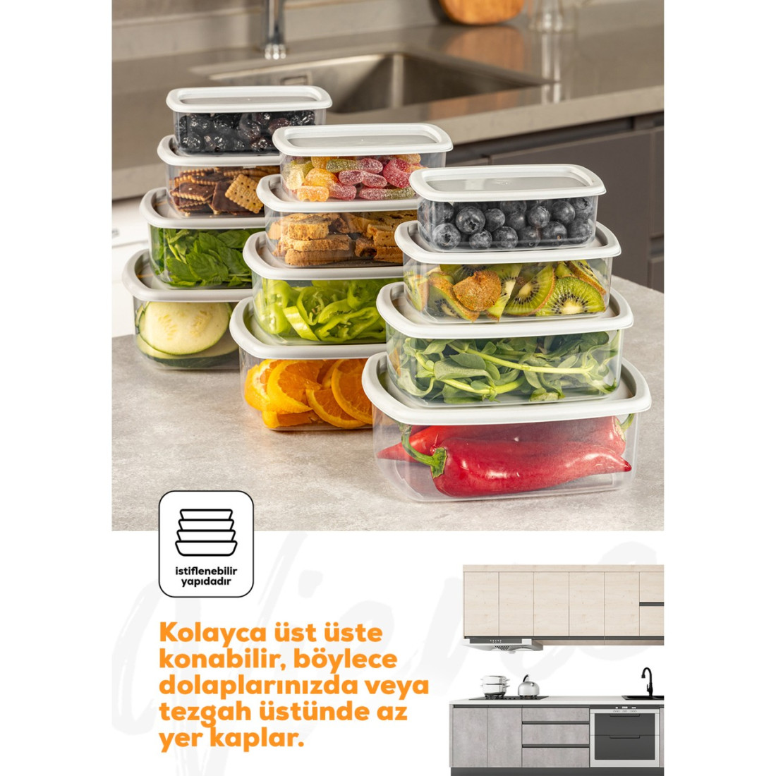 Vienev 12LI Hava Geçirmez Saklama Kabı Seti Gri 3X(250-500-750-1200 Ml)