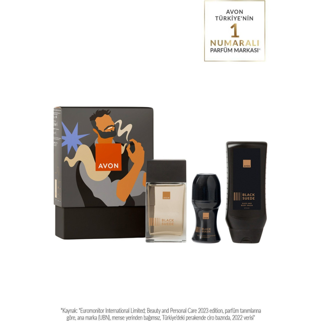Avon Black Suede Erkek Parfüm, Rollon, Saç ve Vücut Şampuanı Hediye Paketi