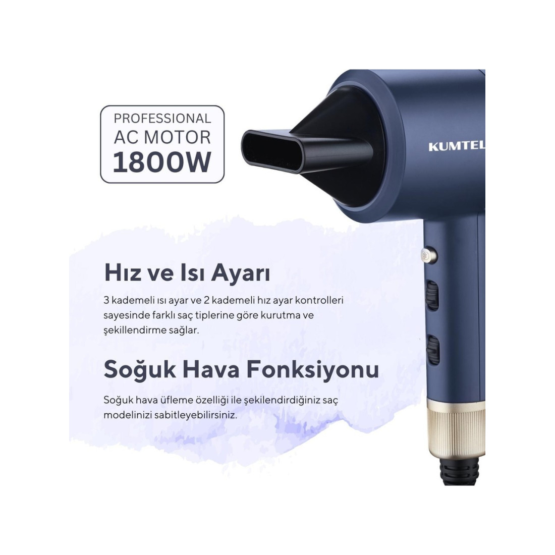 Kumtel İyonik Saç Kurutma Makinesi 1800W HHD-02