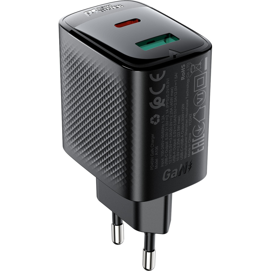 Acefast 45W PD USB-C + USB-A 2 Port Hızlı Şarj Aleti Isı Düşüren GaN Destekli Akım Korumalı Güç Adaptörü iPhone & Android & iPad & MacBook Type-C - A106 (Acefast Türkiye Garantili)