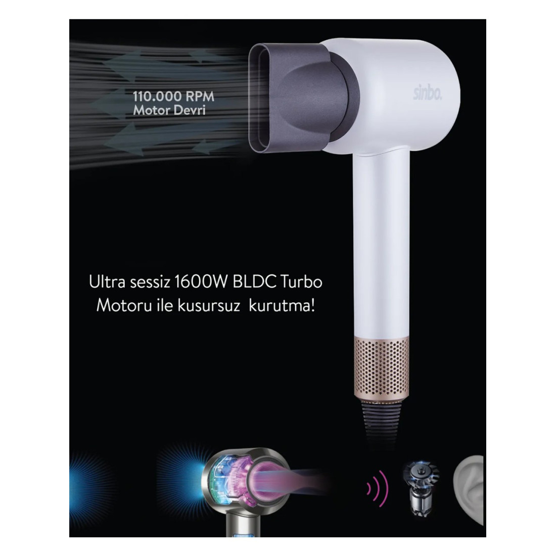 Sinbo SHD-1714 Bldc Saç Kurutma Makinesi - Beyaz - 1600 Watt