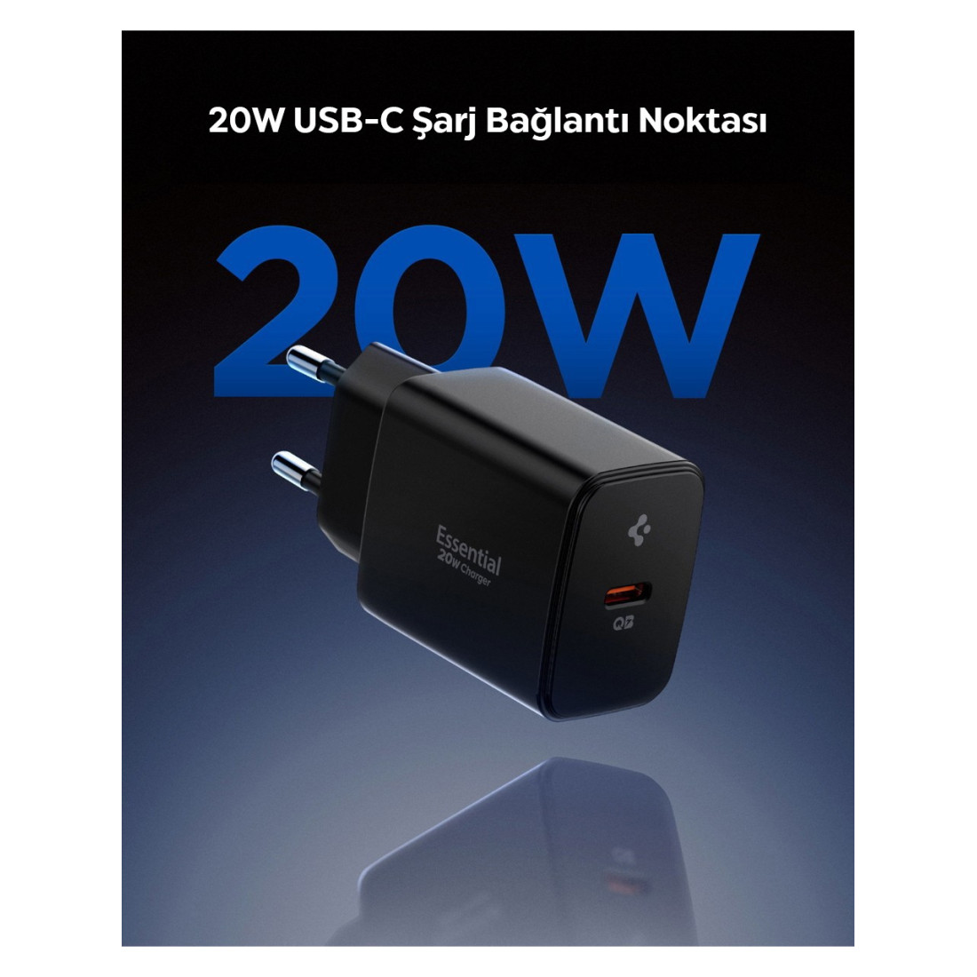 Spigen 20W USB-C Mini Hızlı Şarj Aleti / Şarj Isısını Düşürür GaN Pro Akım Korumalı Güç Adaptörü iPhone & Android & iPad Type-C EE201 Siyah - ACH09217 (Spigen TR Garantili)