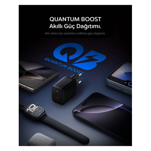 Spigen 20W USB-C Mini Hızlı Şarj Aleti / Şarj Isısını Düşürür GaN Pro Akım Korumalı Güç Adaptörü iPhone & Android & iPad Type-C EE201 Siyah - ACH09217 (Spigen TR Garantili)