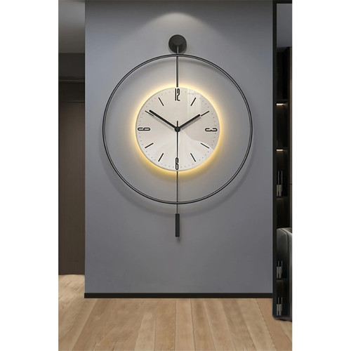 MetaQuartz Aksesuar (Büyük Boy-50*75 cm)Black fred Mat Siyah -Abs Polimer Göbek-Pilli LED (3ADET Pil ile Gelmektedir ) - Modern Duvar Saati