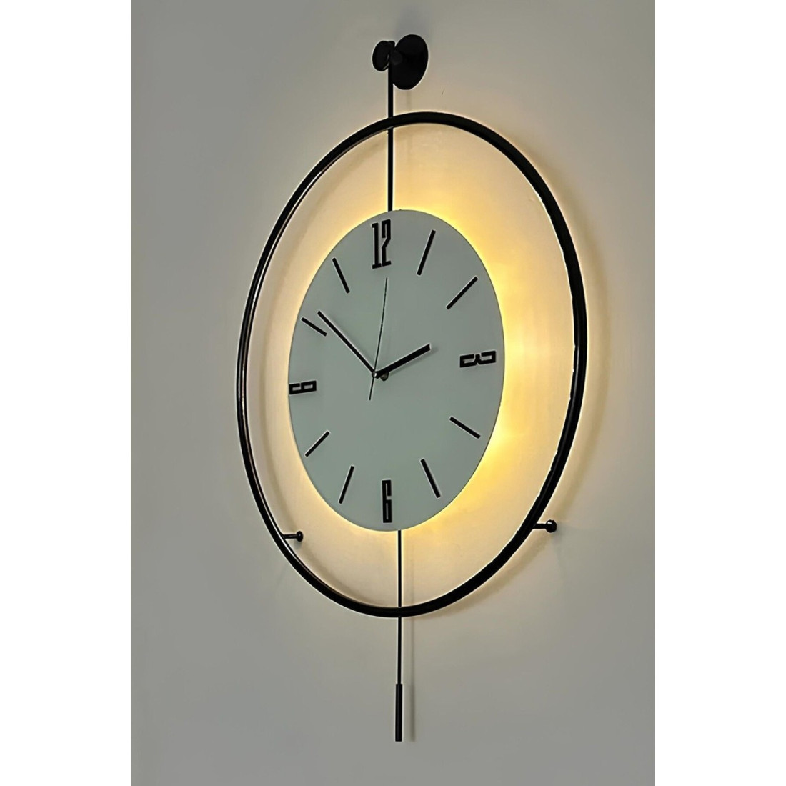 MetaQuartz Aksesuar (Büyük Boy-50*75 cm)Black fred Mat Siyah -Abs Polimer Göbek-Pilli LED (3ADET Pil ile Gelmektedir ) - Modern Duvar Saati