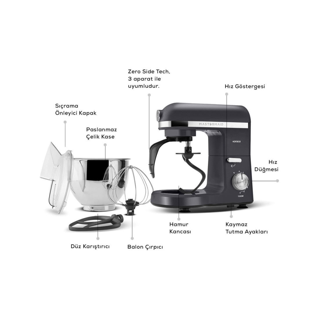 Karaca Mastermaid Chef Pro Çift Kollu Mutfak Şefi 1500 W Space Gray