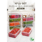 Kitchen Life 10 Adet 1000ML Kapaklı Derin Dondurucu Difriz Saklama Kabı - Buzdolabı Düzenleyici