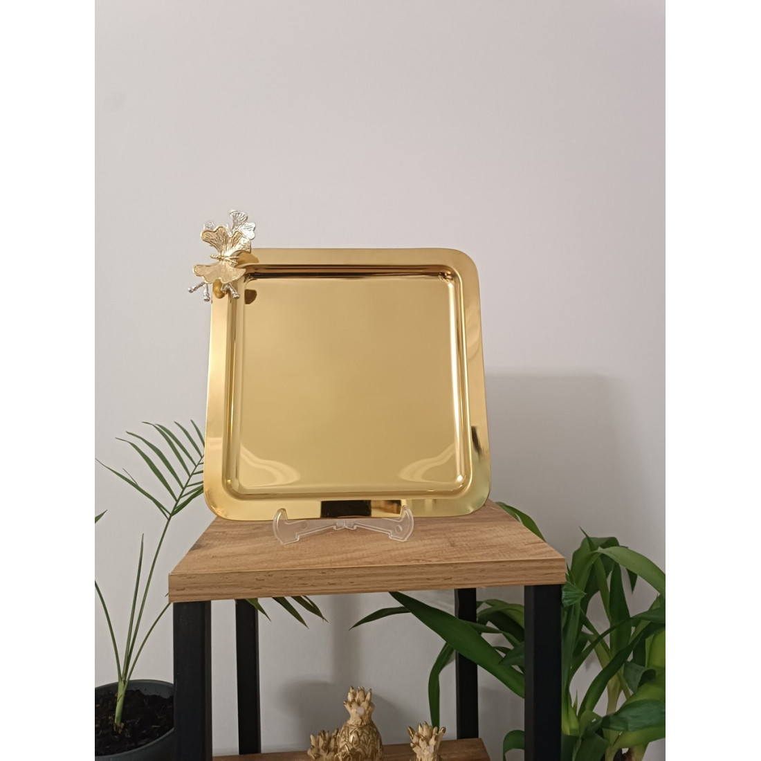 Fabrication 6'Lı Kare Tek Taraflı Gold Kelebekli Titanyum Kaplama Sunum Tepsisi