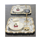 atabey home collection 2 ADET Sunum Tepsisi & Kahve & Çay Tepsisi- Gümüş Tepsi Döküm Gold Gül Çerçeveli