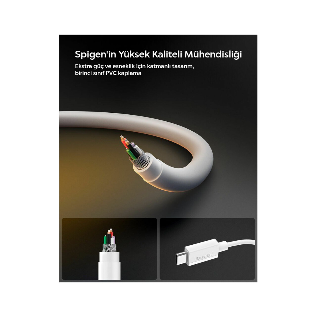 Spigen USB-C to USB-C 2 Metre Kablo 60W Güç / PPS 2.0 Desteği Super Hızlı Şarj / 480 Mbps Data Aktarım Hızı Type-C Ekstra Dayanıklı White - ACA08719