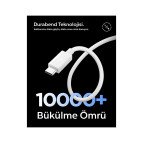 Spigen USB-C to USB-C 2 Metre Kablo 60W Güç / PPS 2.0 Desteği Super Hızlı Şarj / 480 Mbps Data Aktarım Hızı Type-C Ekstra Dayanıklı White - ACA08719