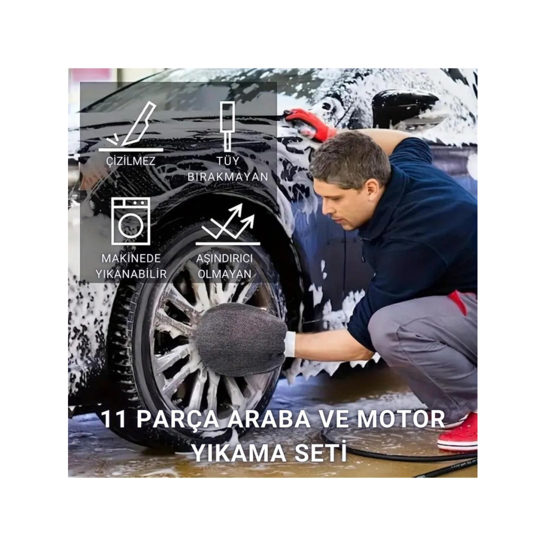 Polham 11 Parça Araba, Motorsiklet Iç ve Dış Detaylı Temizleme Seti, Yıkama ve Kurulama Seti, Bakım Seti