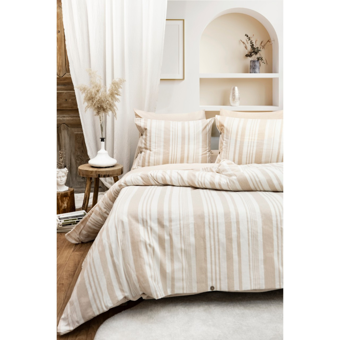 Bestina Gold Harmony Hues Ipliği Boyalı Doğal Tek Kişilik Nevresim Takımı (Çarşafı Lastikli)