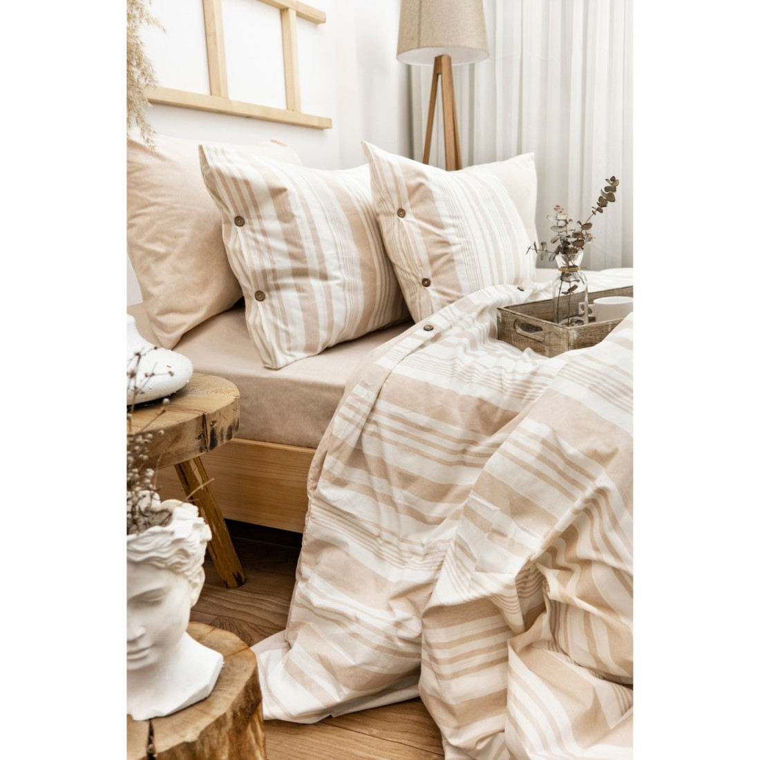 Bestina Gold Harmony Hues Ipliği Boyalı Doğal Tek Kişilik Nevresim Takımı (Çarşafı Lastikli)