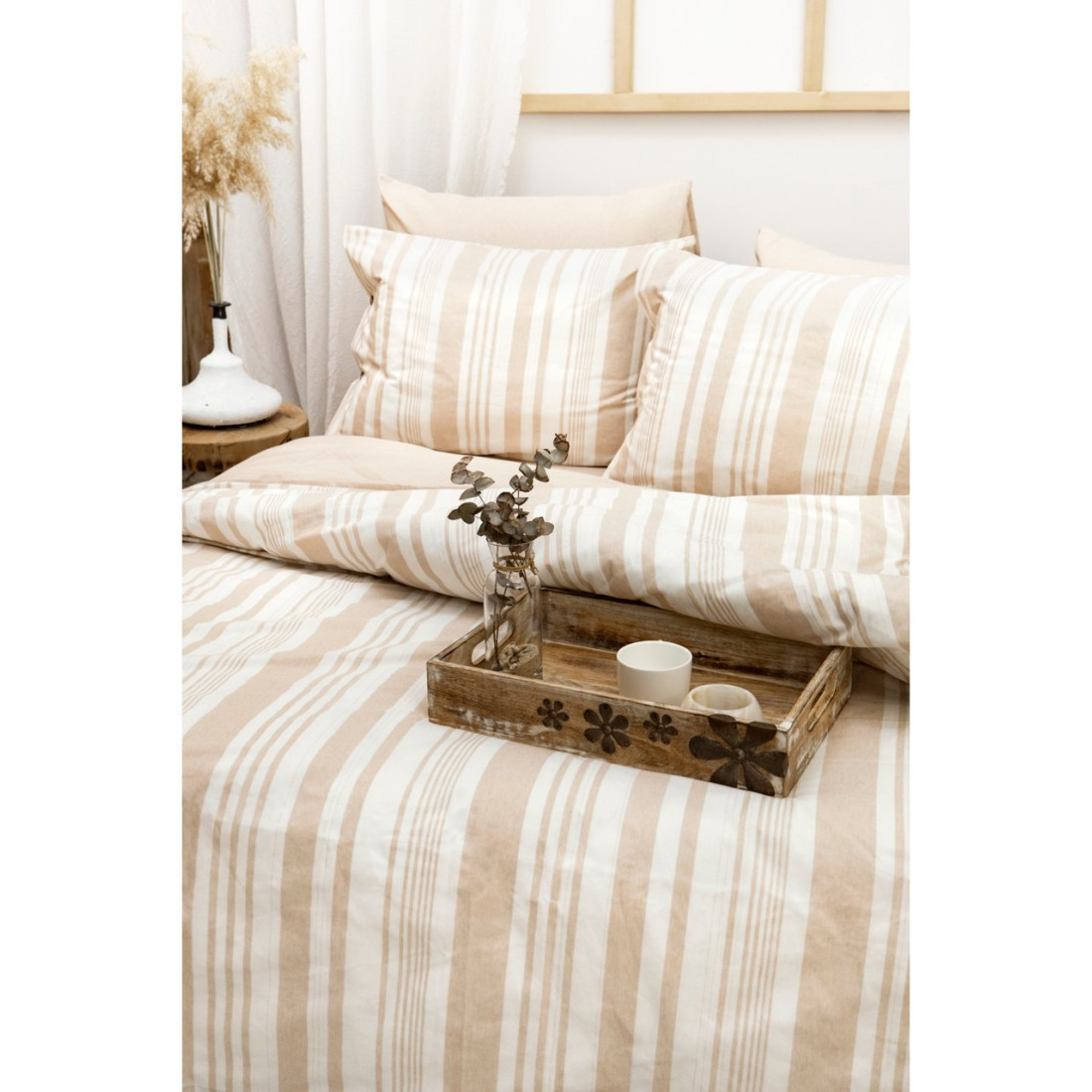 Bestina Gold Harmony Hues Ipliği Boyalı Doğal Tek Kişilik Nevresim Takımı (Çarşafı Lastikli)