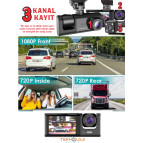 Teknoloji Gelsin 1080P Dash Cam Full Hd Araç içi Kamera Ön Arka ve İç Kayıt 3 Kamera Gece Görüşlü G Sensör Geniş Açı